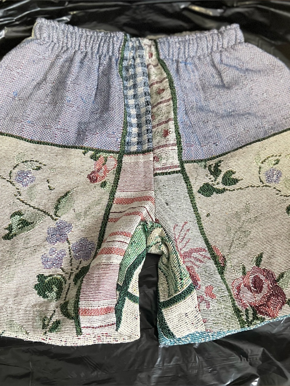 Handmade Bohemian Floral Patchwork Midi Skirt in Lavender and Cream